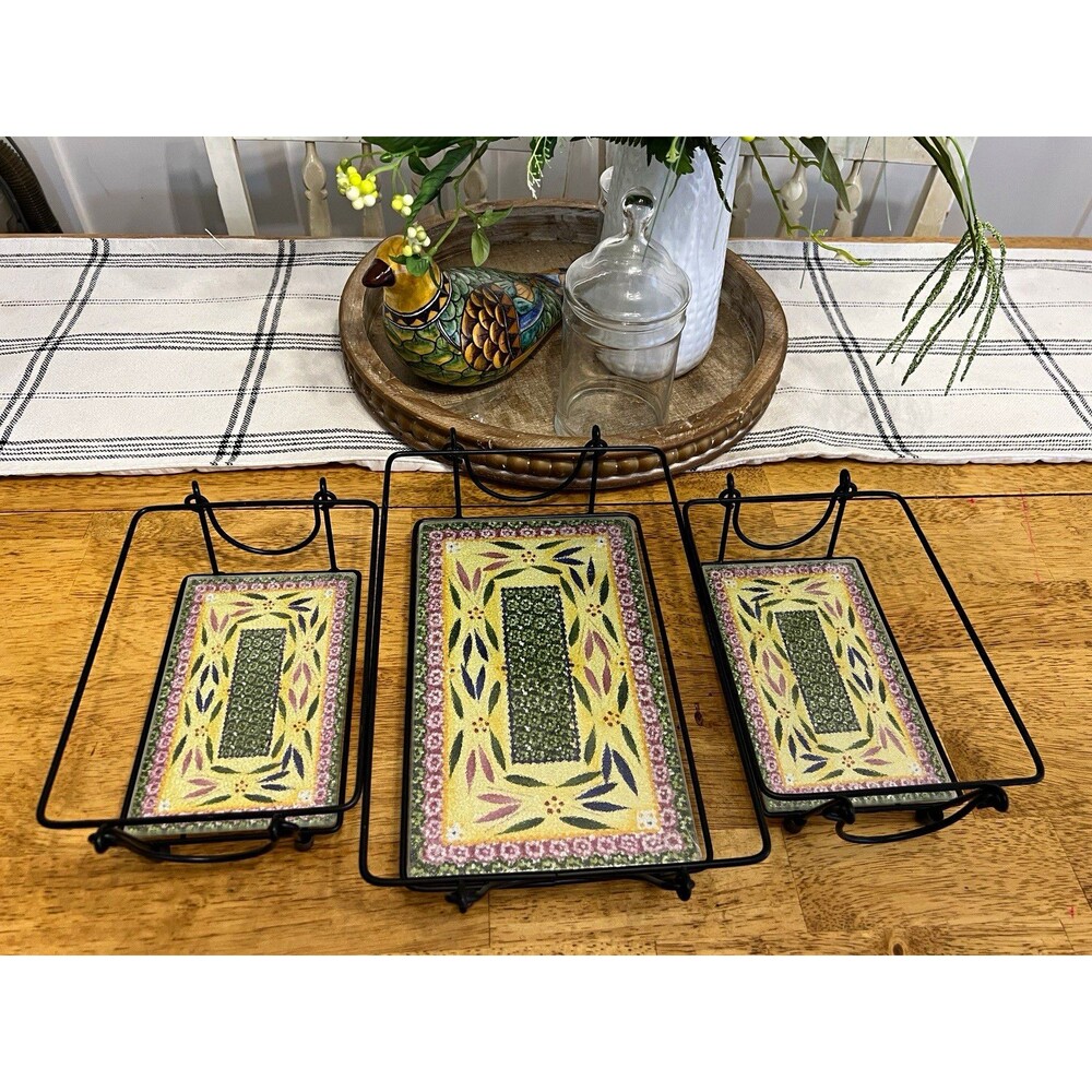 NEW SEALED Temp-Tations Old World Green 6pc Trivet & Caddy Set